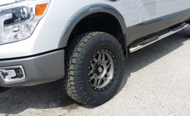 KMC XD Machete 18x9 Grey w/ Black Ring wheel and Nitto Ridge Grappler 295/70R18 tire