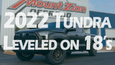 2022 Tundra Leveled on 18's YouTube Thumbnail featuring a matte black Tundra with Gold fuel wheels at mount zion offroad