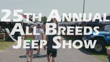 25th Annual all breeds jeep show YouTube thumbnail showing people at fairgrounds with tents and blue jeep front end