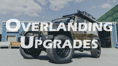 Overlanding upgrades youtube thumbnail with bronze overland style jeep including tent, awning, bumper and winch