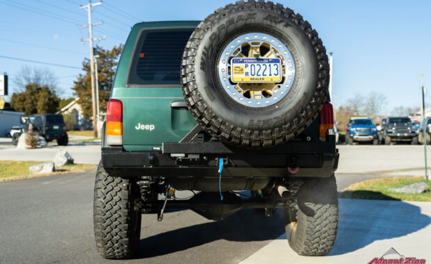 rear end of offroad built jeep cherokee