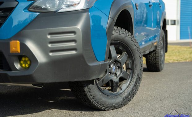 Subaru factory wheel and Falken Wildpeak AT3 wheels and tires detail