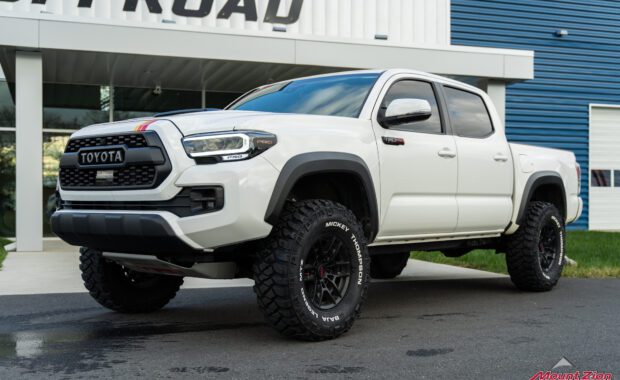 2021 Toyota Tacoma TRD Pro White with Westcott leveling kit and Mickey Thompson Baja Legend MTZ 285/75R16 front driver side