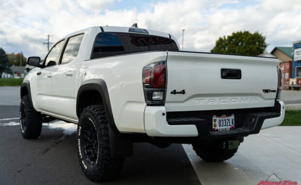 2021 Toyota Tacoma TRD Pro White with Westcott leveling kit and Mickey Thompson Baja Legend MTZ 285/75R16 driver side rear end
