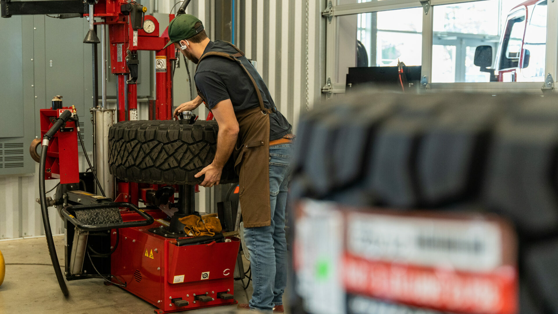 Tire mounting service using Hunter Engineering equipment