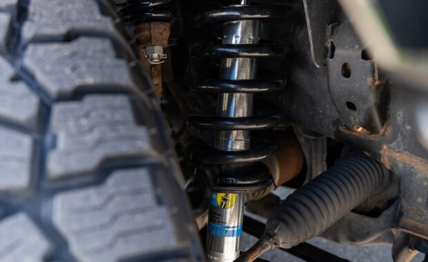 close up of bilstein suspension on 2017 ford expedition