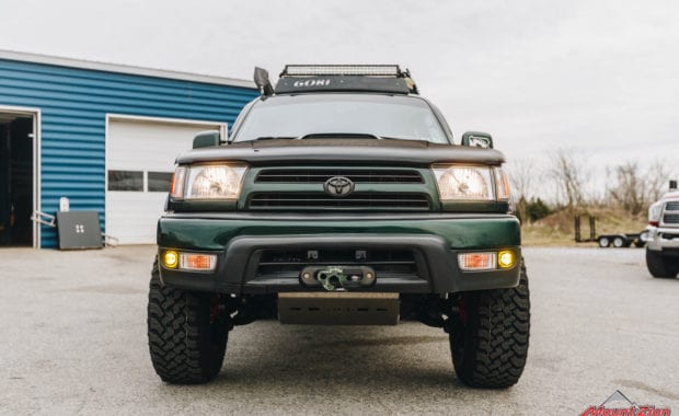 Green 4runner front grille with winch and roof rack