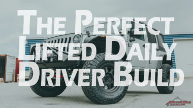 The Perfect Lifted Daily Driver Build YouTube thumbnail featuring silver jeep with offroad bumper