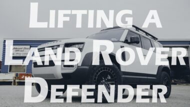 lifting a land rover defender youtube thumbnail with a white defender with a roof rack