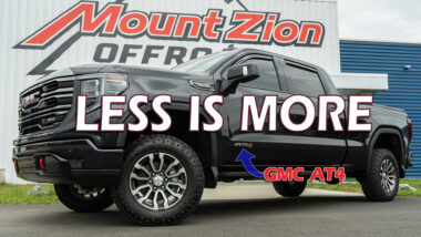 Less is More YouTube Thumbnail with GMC AT4 at mount zion offroad