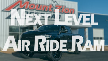 Next Level Air Ride Ram Youtube thumbnail with black dodge ram with 6" lift and arkon wheels