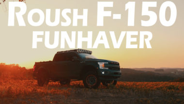 Roush F150 Funhaver featuring F150 with KC roof lights in field during sunset