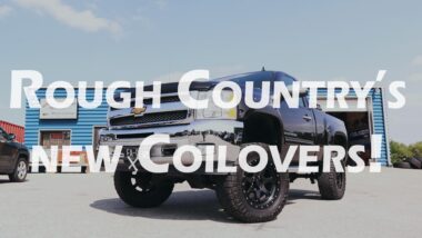 Rough Country's new coilovers youtube featuring lifted black chevy pickup