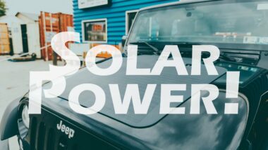 Solar Power youtube thumbnail with jeep and solar panel on hood