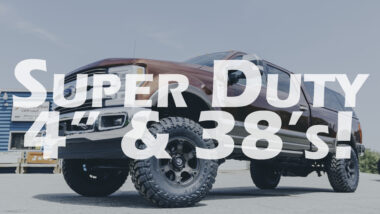 super duty 4" & 38's! YouTube thumbnail with red lifted super duty