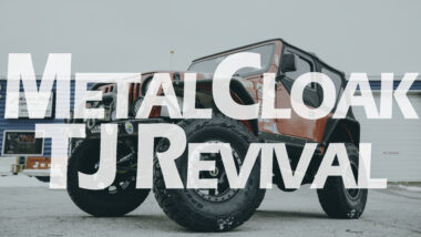 Metalcloak TJ revival youtube thumbnail showing lifted red two door jeep with bumper and winch