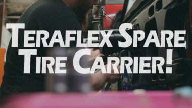 teraflex spare tire carrier youtube thumbnail showing mechanic wrenching on carrier