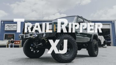 Trail Ripper XJ YouTube thumbnail featuring green jeep cherokee with offroad bumper and tires