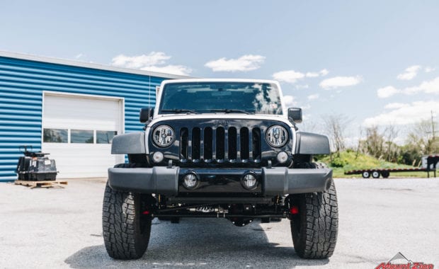 White 2015 Jeep Wrangler front grille