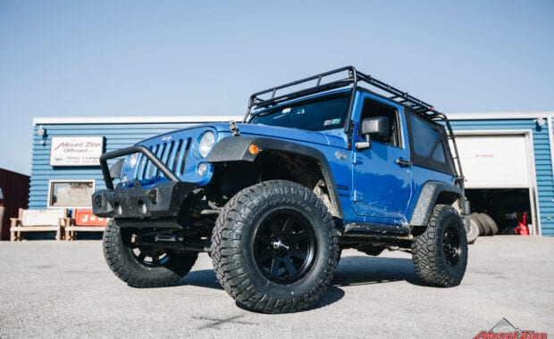 16 Blue Jeep Wrangler with 2.5