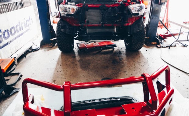ARB front bumper red on garage shop