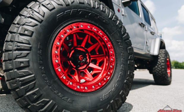 Fuel Covert Beadlock 17x9 -15mm Candy Red wheel and Nitto Ridge Grappler 37x12.50R17 tires