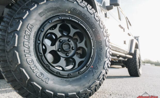 KMC KM541 Dirty Harry Textured Black wheels and 35x12.50R17 Yokohama Geolander X-AT tires